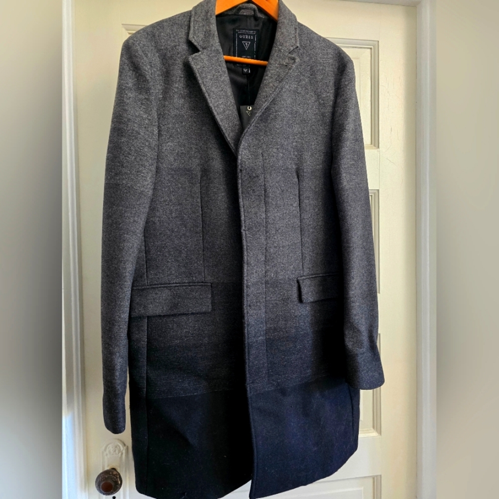 NEW Guess Men's Gray & Black Wool Coat